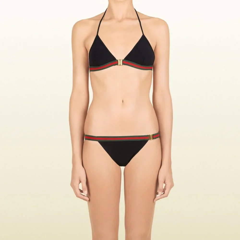 Gucci Black Bikini with Red and Green Stripe